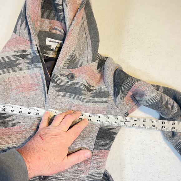 Coffee Shop Kids Mid Length Coat Girl XL Belted DEEEP Hood Poly Wool Blend Aztec - Picture 7 of 13